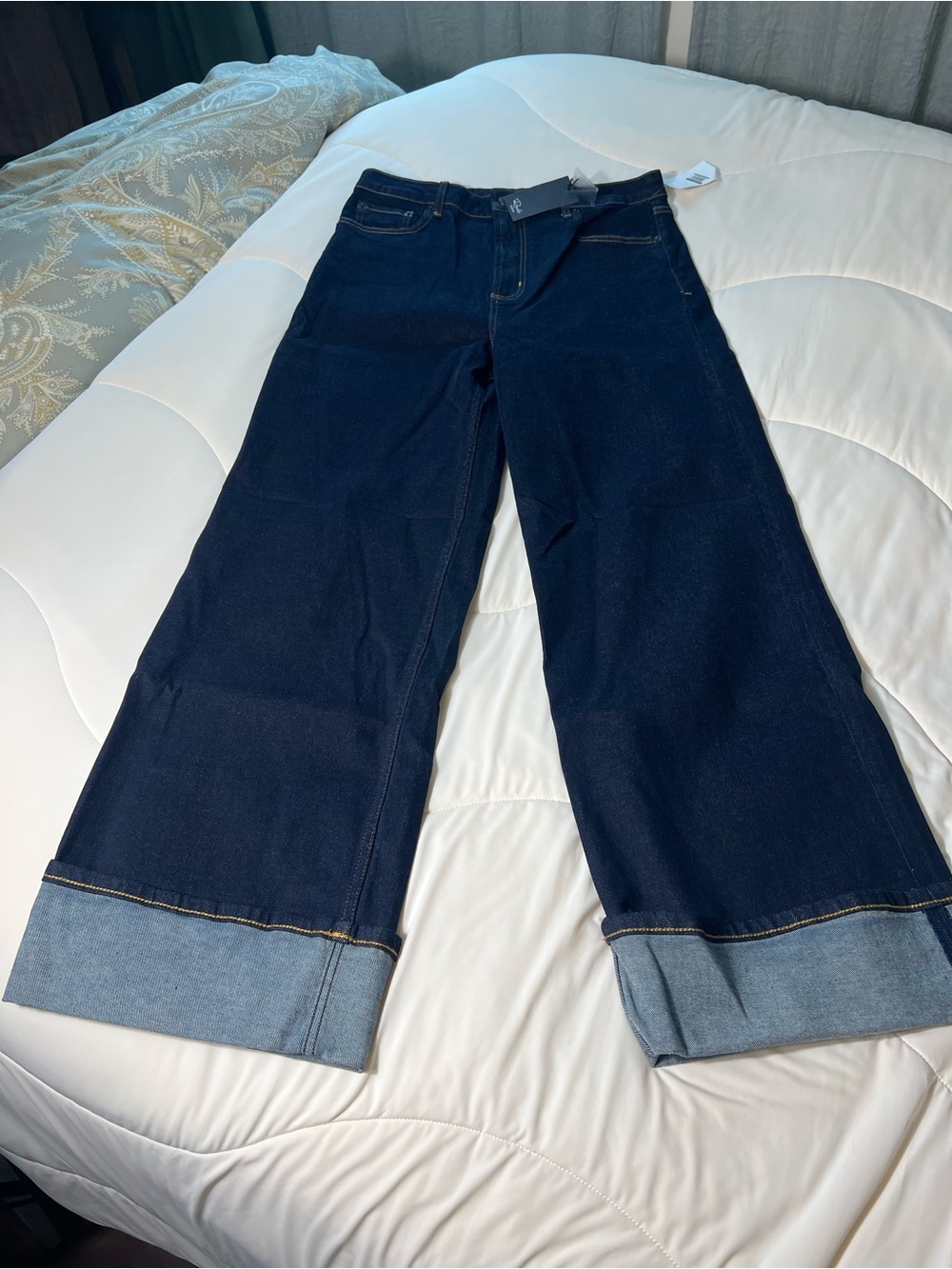 Rails The Getty Dark Blue High Waisted Wide-Leg Cuffed Jeans